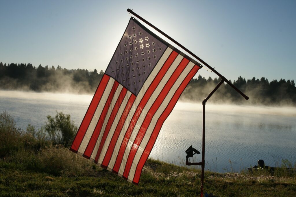 Flag next to lake