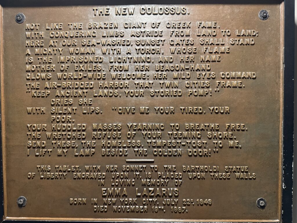 Plaque - New Colossus poem by Emma Lazarus